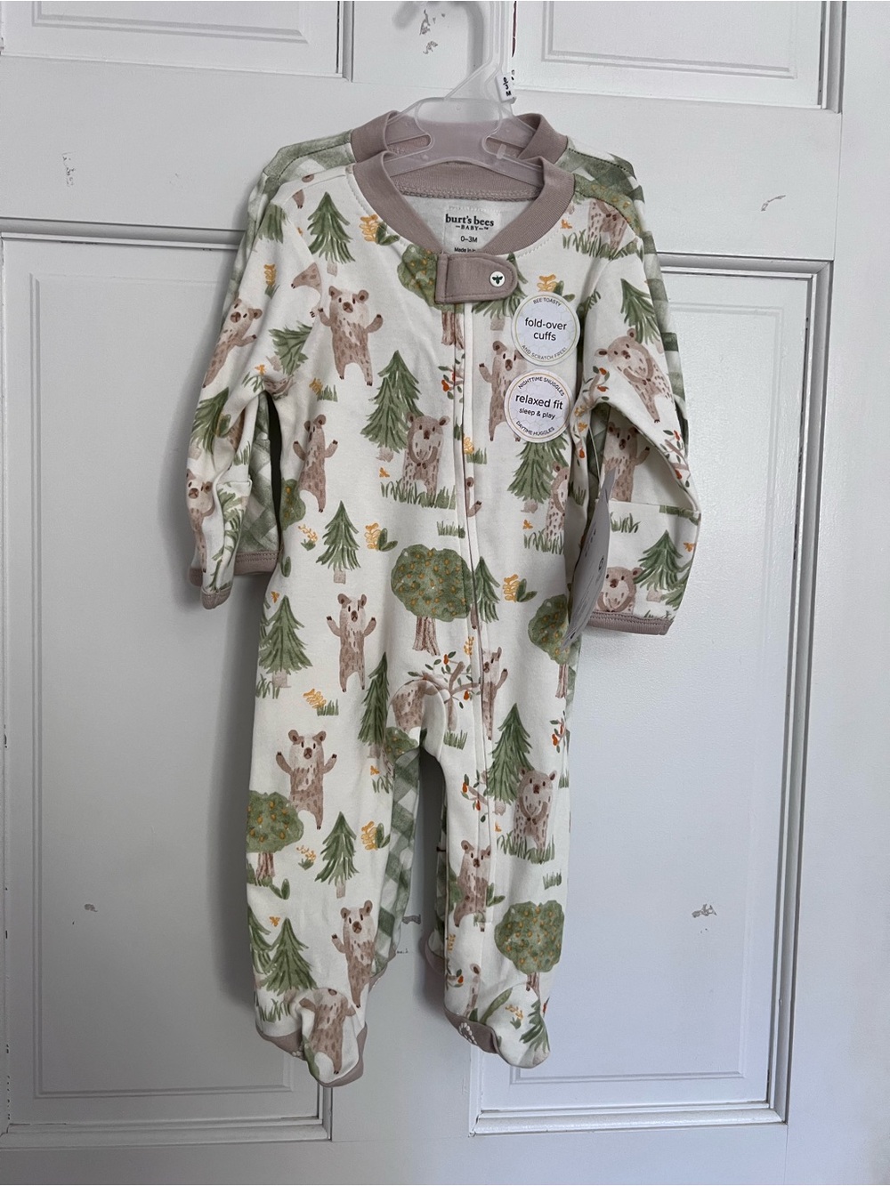 Burt's Bees Gender Neutral Set of Footie Pajamas with Green Trees & Brown Bears